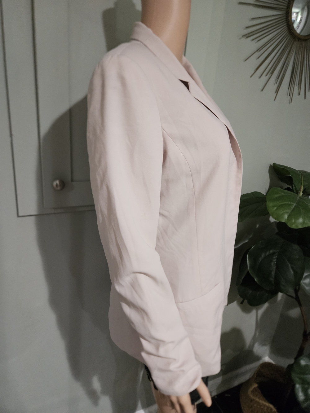H&M Blush Pink Longline Blazer Open Front Minimalist Work Office Jacket US 12 - Picture 12 of 16